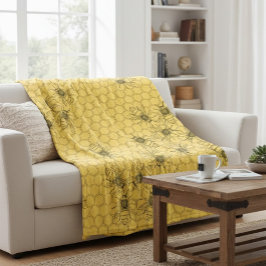 Manta Polar Abejas y panecillos de miel amarillos