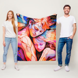 Manta Polar Abrazo etéreo de Guardianes - Vidrio manchado de f