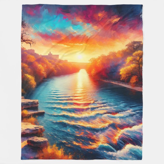 Manta Polar "Abrazo tranquilo del amanecer: amanecer del río C (Anverso)
