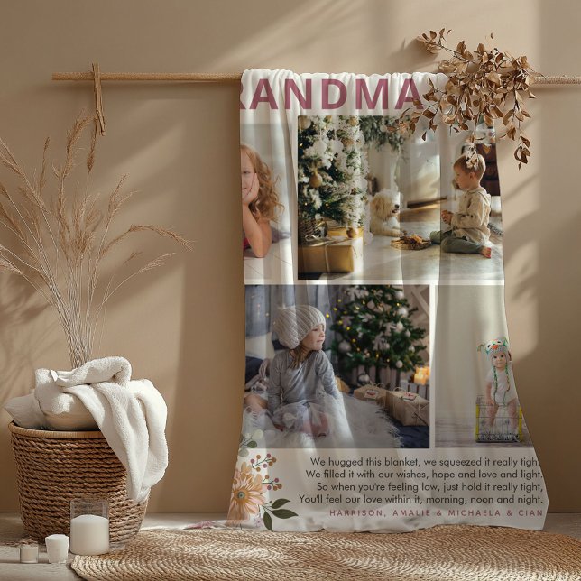 Manta Polar 'Abrazos para la abuela' Collage de fotos floral (Subido por el creador)