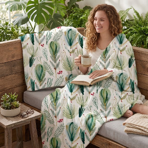 Manta Polar Abstract Scandinavian Christmas Foliage Sage Green