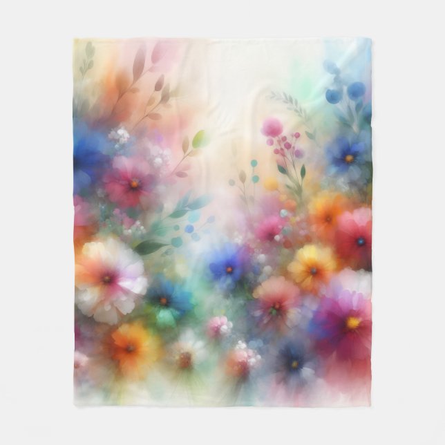 Manta Polar Abstract Watercolor Florals Print (Anverso)