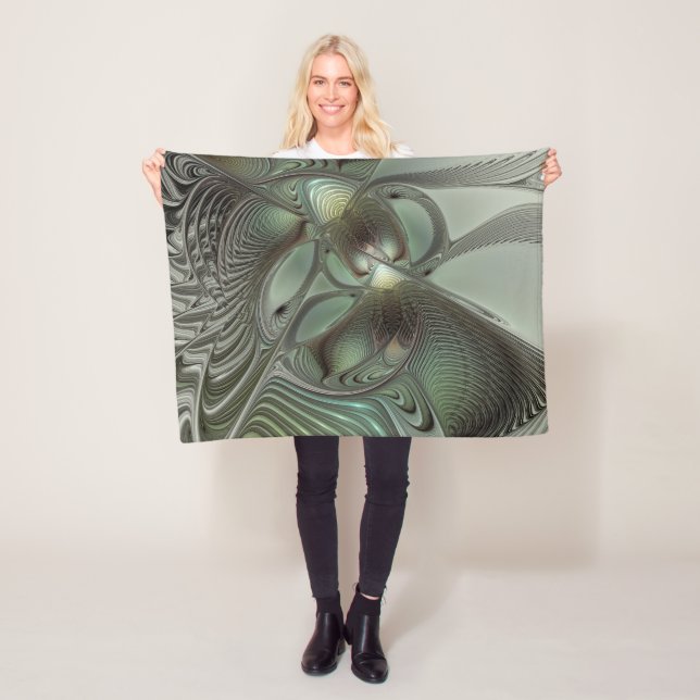 Manta Polar Abstracto Olive Sage Green Grey Fractal Art Fantas (In situ)