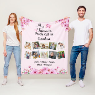 Manta Polar Abuela con nombres y fotos de nietos   Flor rosa