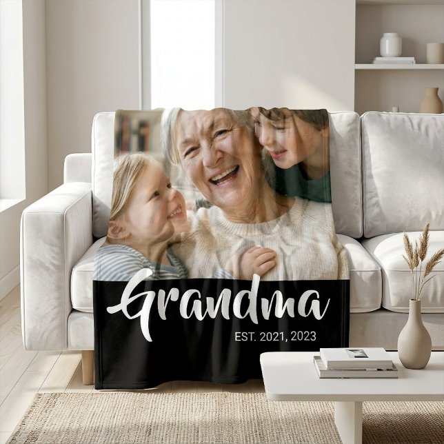 Manta Polar Abuela Estableció Foto De Letra Moderna Negra (Grandma Established Script Photo Blanket)