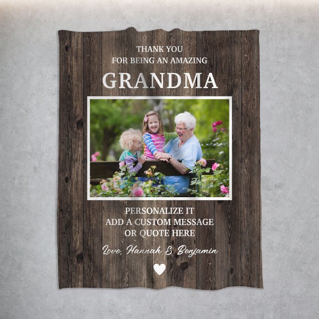 Manta Polar Abuela Rustic Wood Gracias a ti (Rustic Wood Grandma Thank You Personalized Fleece Blanket
)