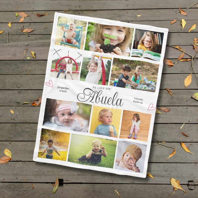 Manta Polar Abuela te amamos los corazones personalizados (Abuela fleece blanket with custom photos and text.)