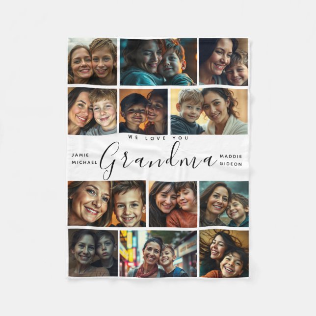 Manta Polar abuela te queremos | Collage de fotos de corazón m (Anverso)