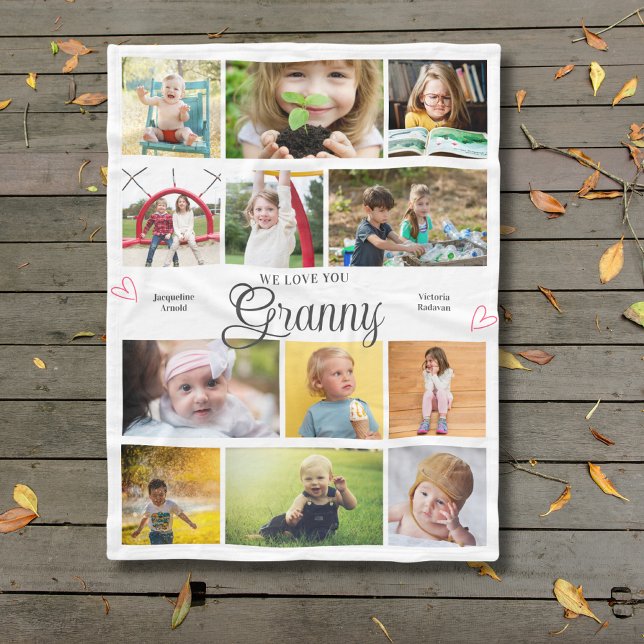Manta Polar Abuela, te queremos los corazones personalizados (Granny custom fleece blanket with personalized photos and text.)