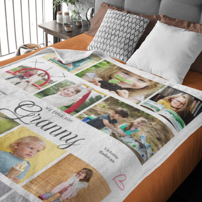 Manta Polar Abuela, te queremos los corazones personalizados (Granny large fleece blanket with personalized photos and text.)