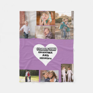 Manta Polar Abuela y Abuelo Collage Morado Conmovedor