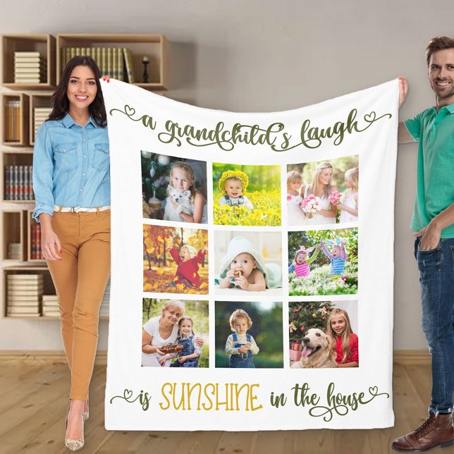 Manta Polar Abuelo Collage de fotos Nietos ríen de la cita (Subido por el creador)