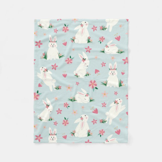 Manta Polar Abundancia de Pascua Curiosa Bunny Floral rosa mod (Anverso)