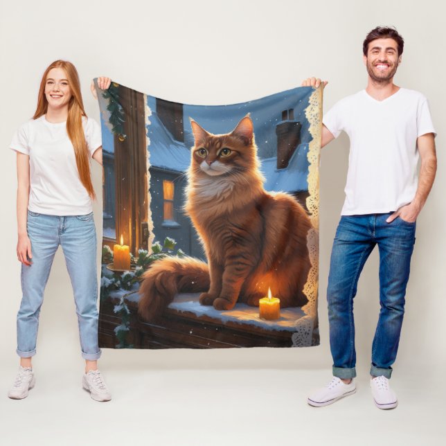 Manta Polar Abyssinian Cat With Christmas Lights Holiday (In situ)