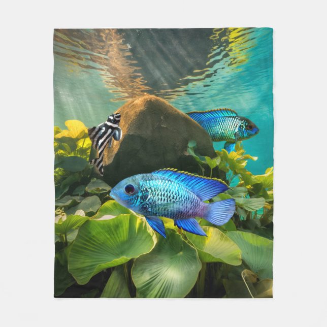 Manta Polar Acara Azul Eléctrico Cichlids Zebra Pleco Fish Art (Anverso)