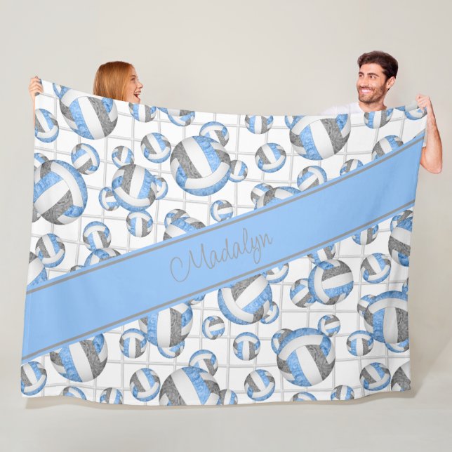 Manta Polar Acento neto del patrón de voleibol gris azul (In situ)