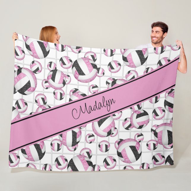 Manta Polar Acento neto del patrón de voleibol negro rosa (In situ)