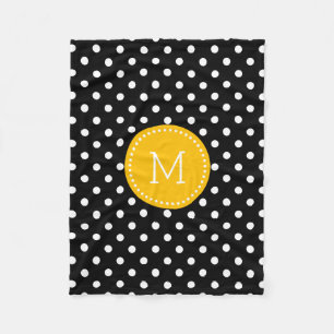 Manta Polar Acentos Amarillos De Polkadot Blanco Y Negro