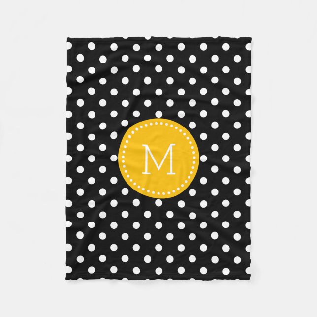 Manta Polar Acentos Amarillos De Polkadot Blanco Y Negro (Anverso)