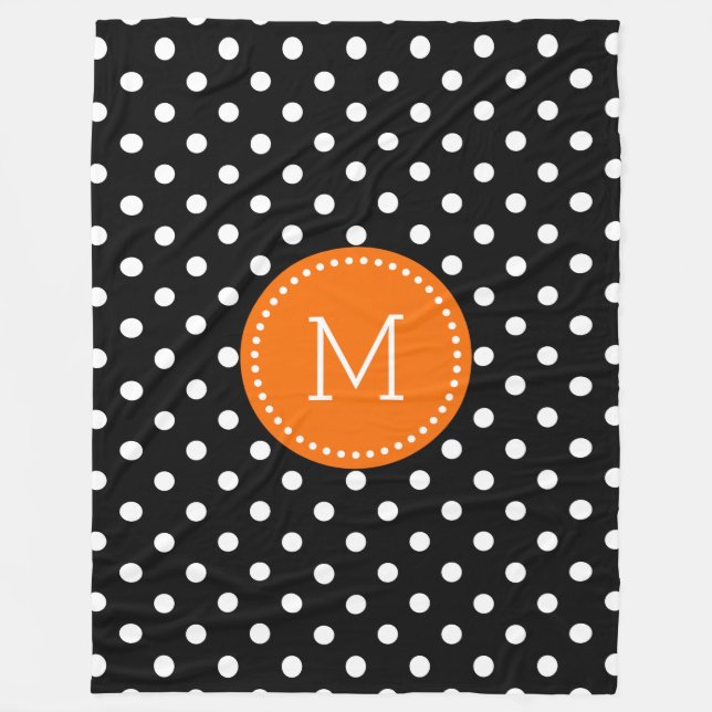 Manta Polar Acentos Naranjas Polkadot Blancos Y Negros (Anverso)