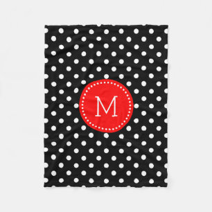 Manta Polar Acentos rojos de Polkadot Blanco Y Negro