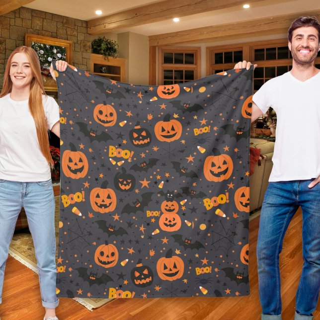 Manta Polar Acogedor y espeluznante tema de Halloween (Cute And Spooky Halloween Themed Cozy Fleece Blanket)