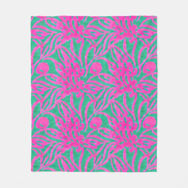 Manta Polar Acuarela acuática rosa caliente grande Damasco ins (Anverso)