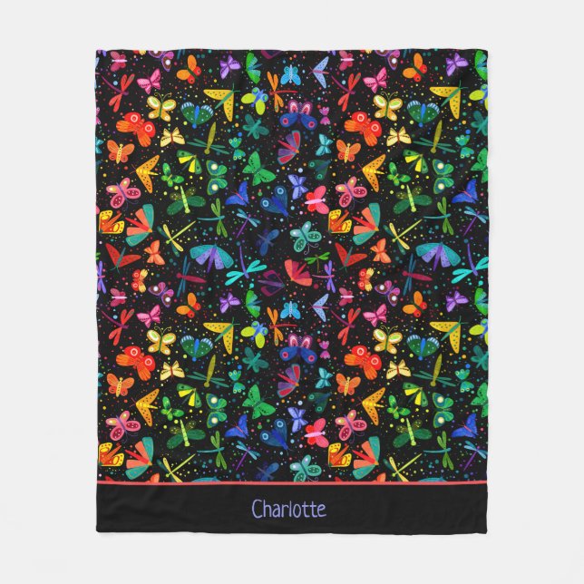 Manta Polar Acuarela Arcoiris Mariposas Niños Personalizados (Anverso)