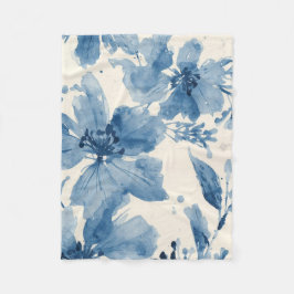 Manta Polar Acuarela Azul Floral Pintada Botánica Caprichosa