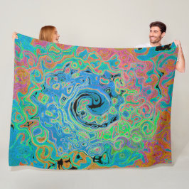 Manta Polar Acuarela Azul Groovy Abstracto Retro Bañón Líquido