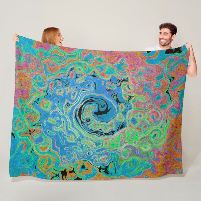 Manta Polar Acuarela Azul Groovy Abstracto Retro Bañón Líquido (In situ)