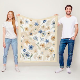 Manta Polar Acuarela Azul y Amarillo Floral