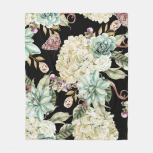 Manta Polar Acuarela brillante: Patrón Rosa de Hydrangea.