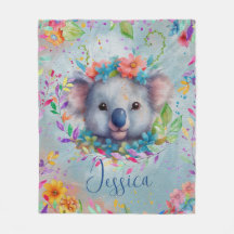Acuarela Cuta Koala con flores