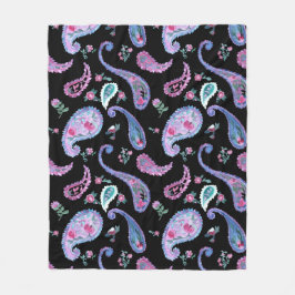 Manta Polar Acuarela de cachemira negro lavanda rosa azul