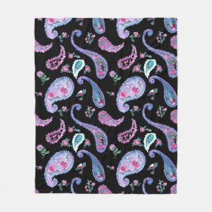 Manta Polar Acuarela de cachemira negro lavanda rosa azul