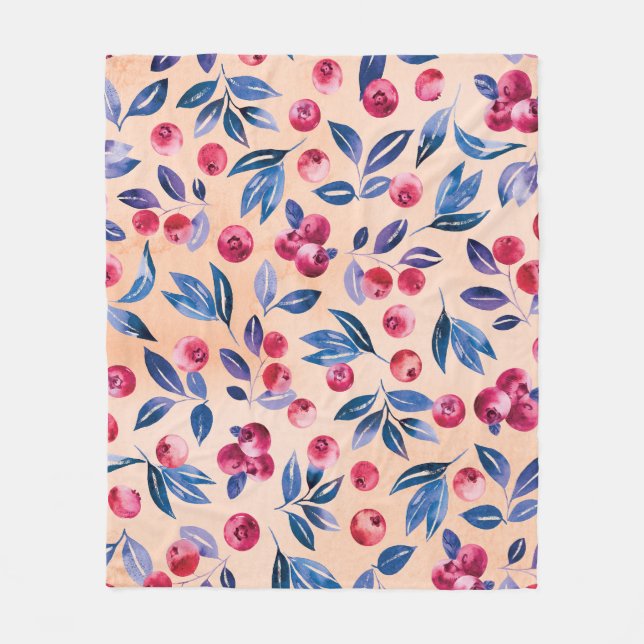 Manta Polar Acuarela de Cranberry: Fresas silvestres sin mar (Anverso)