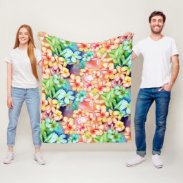 Manta Polar Acuarela de flores de plumeria de Aloha 