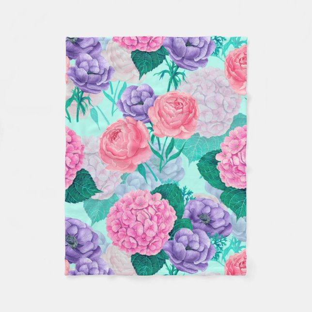 Manta Polar Acuarela de jardín de primavera 2 (Anverso)