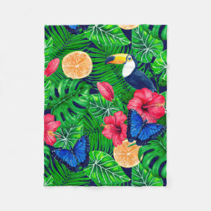 Manta Polar Acuarela de jardín tropical y turquesa