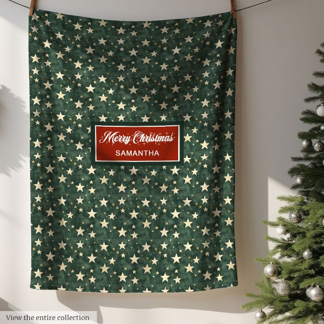 Manta Polar Acuarela Deep Green Gold Stars Festiket (Watercolor Deep Green Gold Stars Festive Blanket)