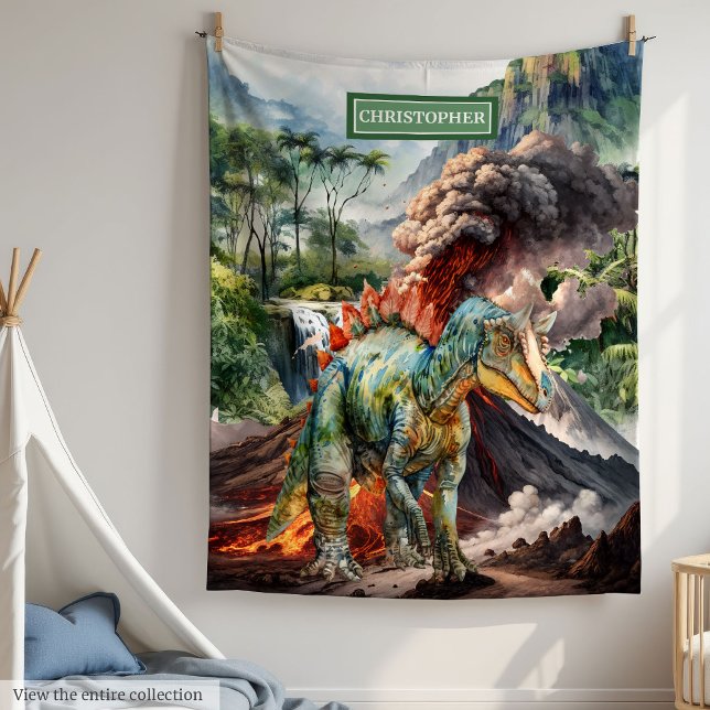 Manta Polar Acuarela Dinosaur Birthday Blanket Personalizada (Watercolor Dinosaur Birthday Blanket Personalized Boys)