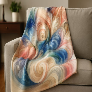 Manta Polar Acuarela Fantasía Pastel Floral Azul & Crema