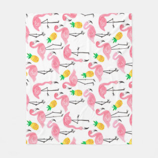 Manta Polar Acuarela Flamingo y Piña: Conjunto tropical.