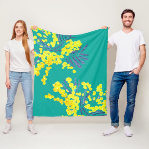 Manta Polar Acuarela floral mimosa tema del arte flor amarillo