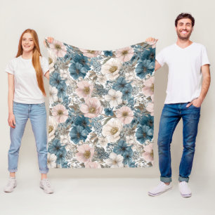 Manta Polar Acuarela Floral Vintage Rosa Azul