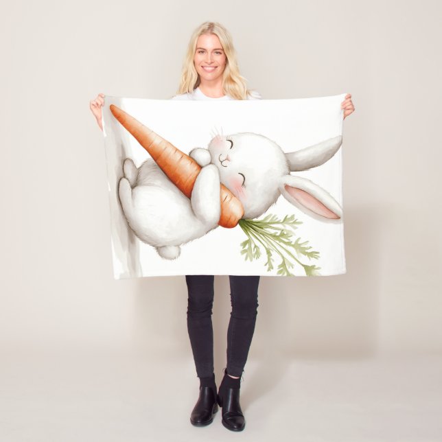 Manta Polar Acuarela Fluffy Bunny Carrot Love (In situ)