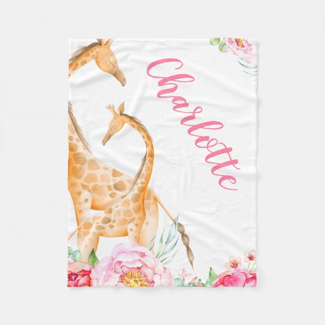 Manta Polar Acuarela Giraffe Chica floral personalizado (Anverso)