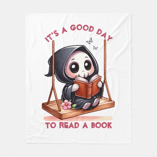 Manta Polar Acuarela Grim Reaper Book Lover (Anverso)