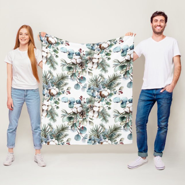 Manta Polar Acuarela Invierno Algodón Pino Navidad (In situ)